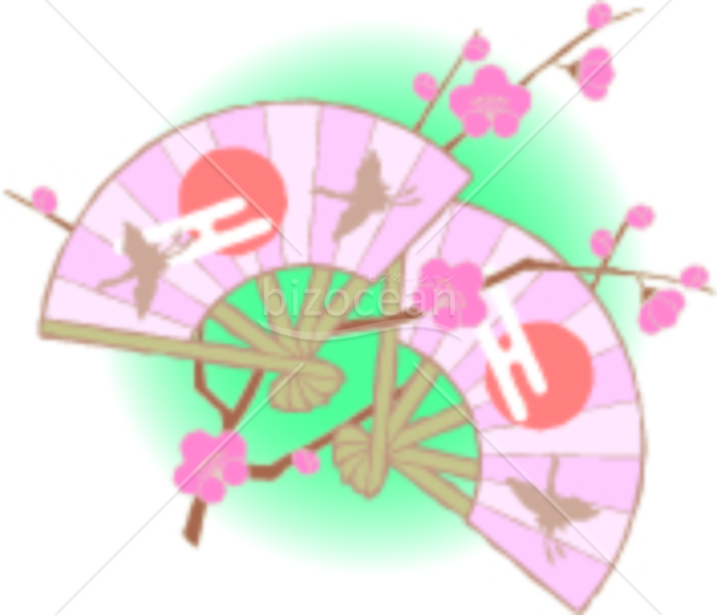 梅と扇子のイラスト