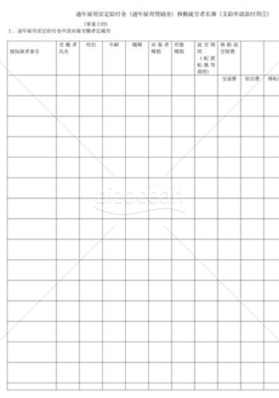 通年雇用安定給付金（通年雇用奨励金）移動就労届（支給申請書添付用）