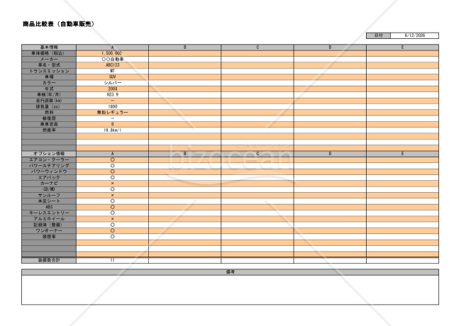 メーカー別車種別比較表