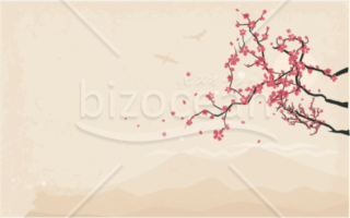 梅の木と鶴のシルエットのイラスト
