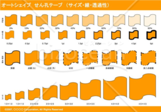 オートシェイプ　せん孔テープ　（サイズ・線・透過性）　（オレンジ）