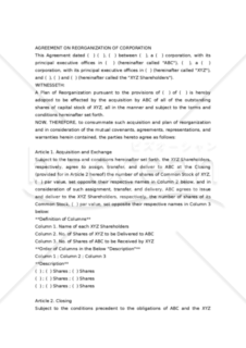 【和・英対訳】投資契約･定款契約編 会社再編成に関する契約書(6a053)／AGREEMENT ON REORGANIZATION OF CORPORATION