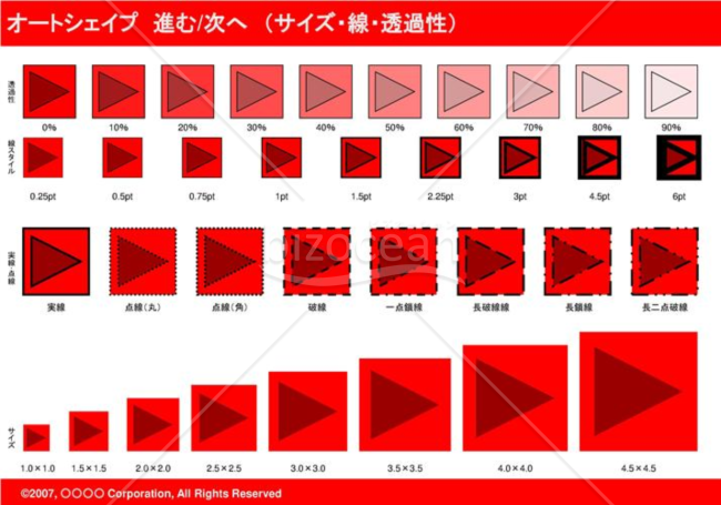 オートシェイプ　進む-次へ　（サイズ・線・透過性）(レッド)