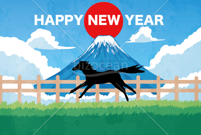 自然の景色で走る馬　背景青