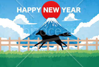 自然の景色で走る馬　背景青