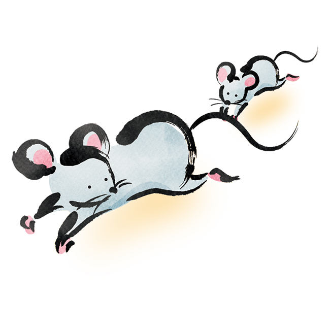 イラスト ラフな筆タッチで描かれた走る親子ネズミの素材 Bizocean ビズオーシャン