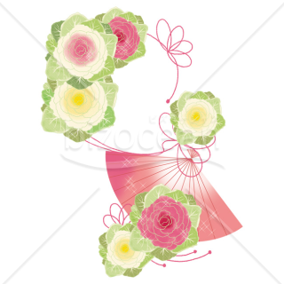 【2026年】「イラスト」紅白の葉牡丹と扇を組み合わせた和風デザイン