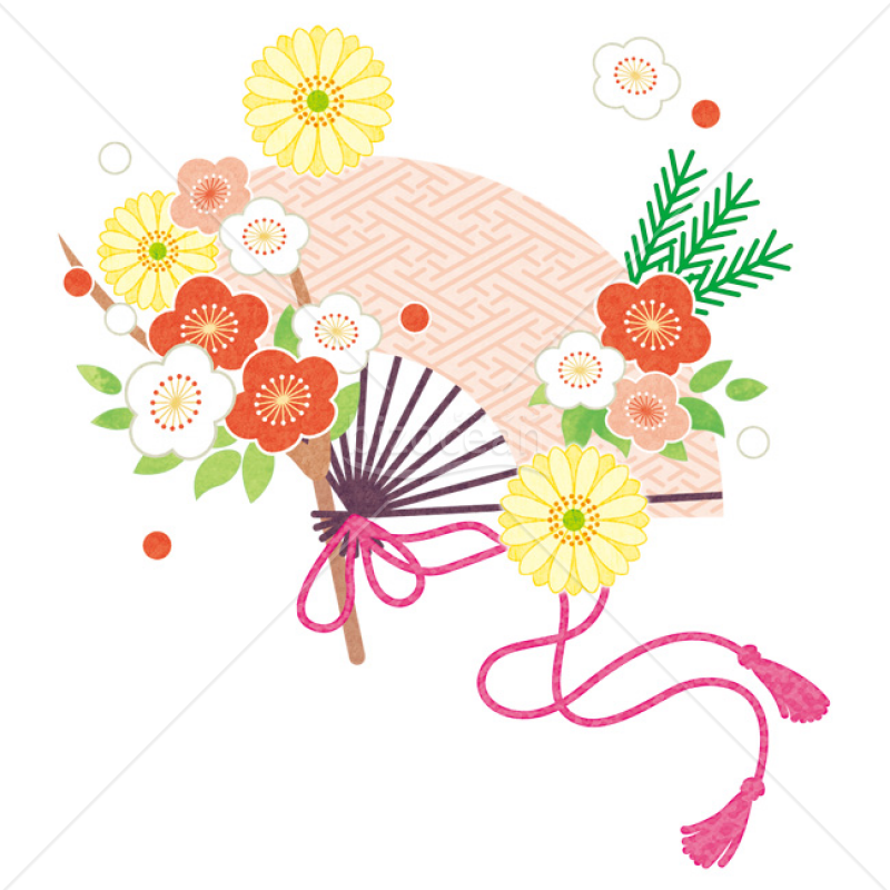 「イラスト」花と扇子