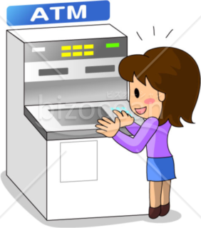 ATMを利用する女性のイラスト
