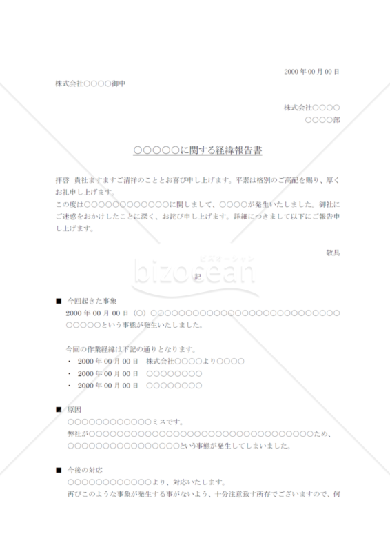 経緯報告書 顧客向け Bizocean ビズオーシャン