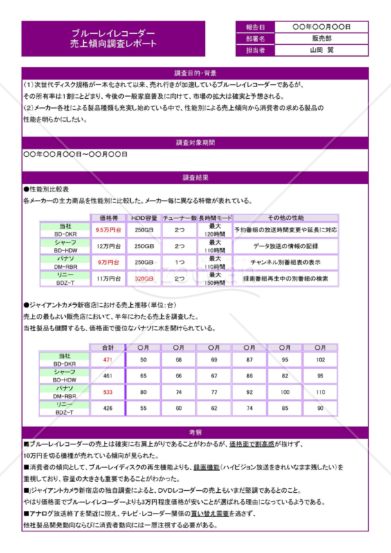 Excelで作る売上調査レポート（A4・1枚）