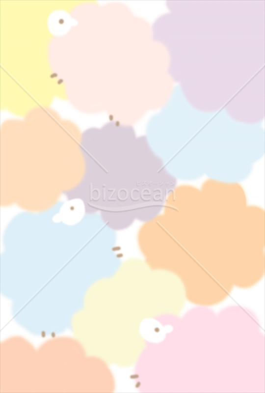 パステルカラーの羊たちが背景を埋める羊イラスト