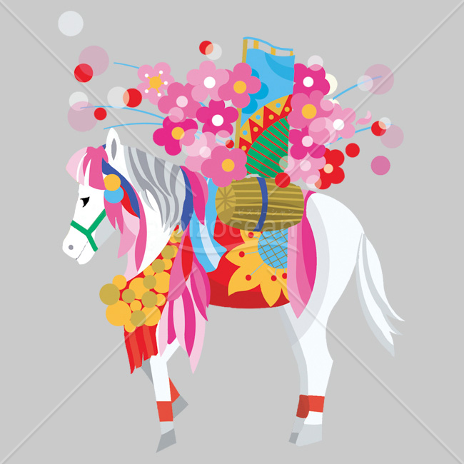 【2026年】「イラスト」お祭りのように華やかに飾られた白い馬