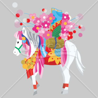 【2026年】「イラスト」お祭りのように華やかに飾られた白い馬