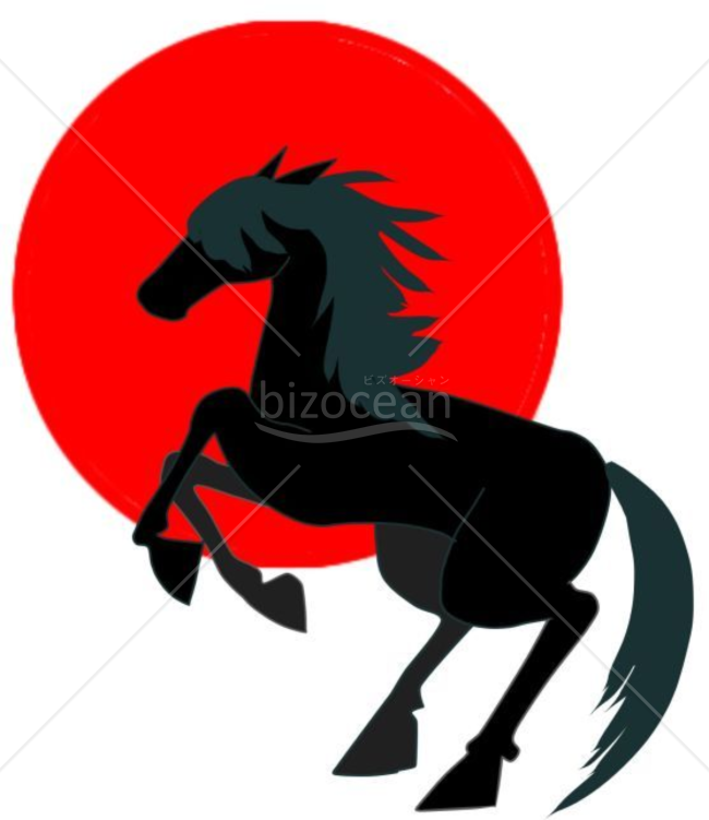 2014年　年賀状用午イラスト(暁に黒い若馬)
