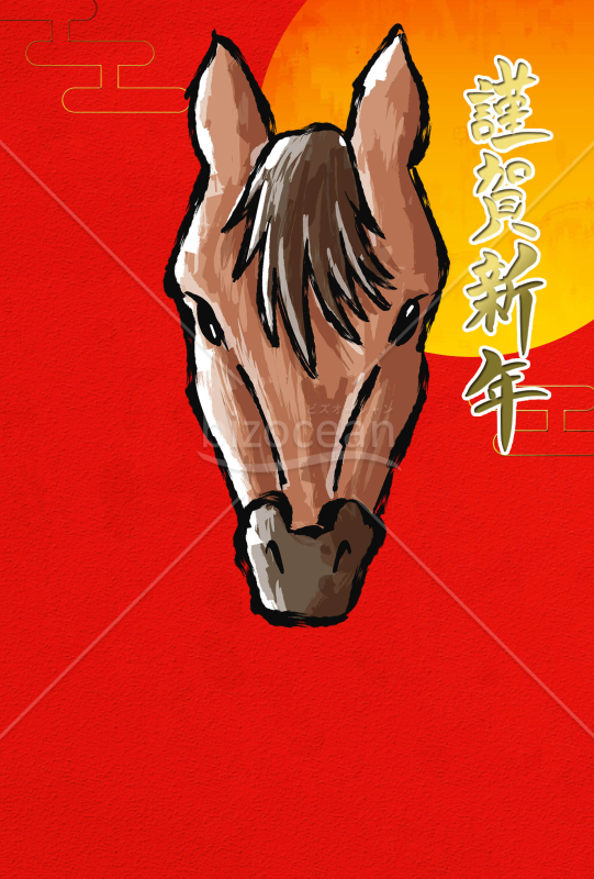 馬の顔　背景赤