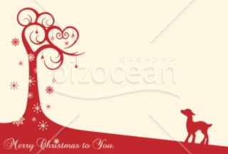 子鹿と木のシルエットのクリスマスカード
