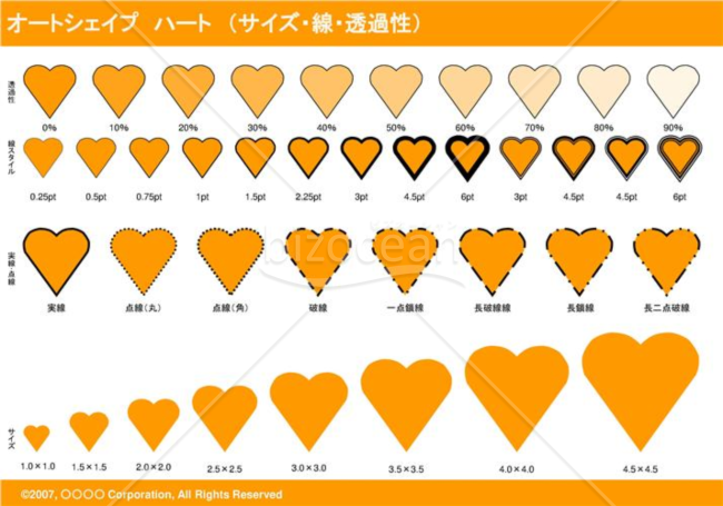 オートシェイプ　ハート　（サイズ・線・透過性）（オレンジ）