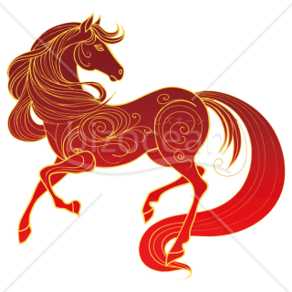 【2026年】「イラスト」金色の渦模様が優雅な赤い馬