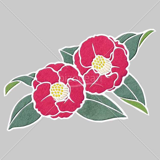 【2026年】「イラスト」和紙の質感で描かれた二輪の椿