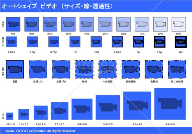 オートシェイプ　ビデオ　（サイズ・線・透過性）(ブルー)