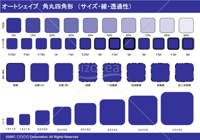 オートシェイプ　角丸四角形　（サイズ・線・透過性）（ネイビー）