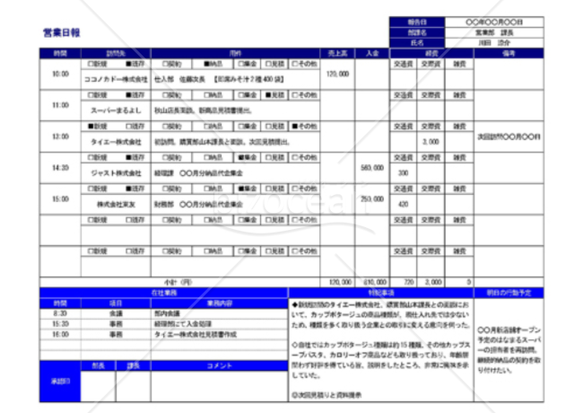 Wordで作る、表で見やすい営業日報（報告書/A4・1枚）