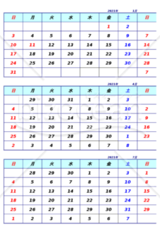 エクセルカレンダー月毎ハガキサイズ2021年から2023年