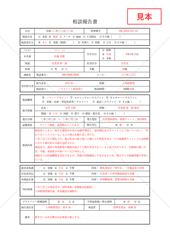 相談報告書・Excel【見本付き】