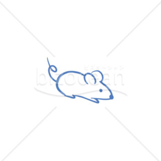 【イラスト】青い線画のシンプルな鼠（ねずみ）