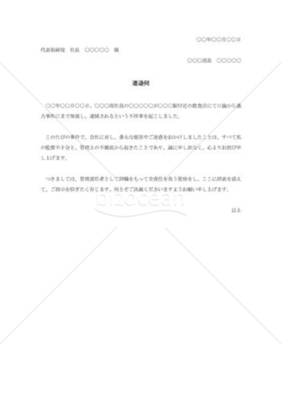 部下の傷害事件による進退伺