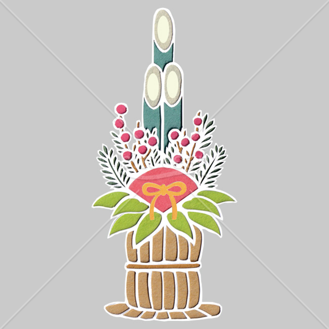 【2026年】「イラスト」切り絵風の華やかな門松