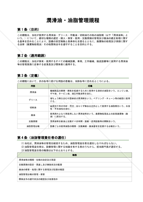 潤滑油・油脂管理規程