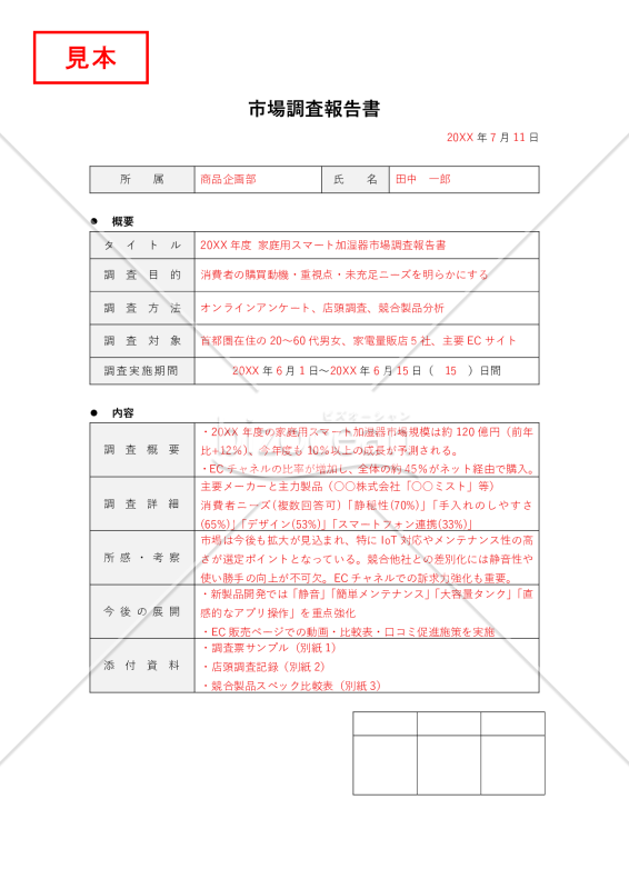 市場調査レポート（市場調査報告書）・Word【例文付き】