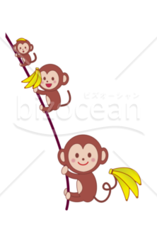バナナを持って登る猿たちのイラスト