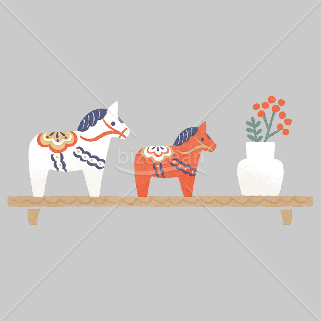 【2026年】「イラスト」棚に飾られた幸せを運ぶダーラナホース