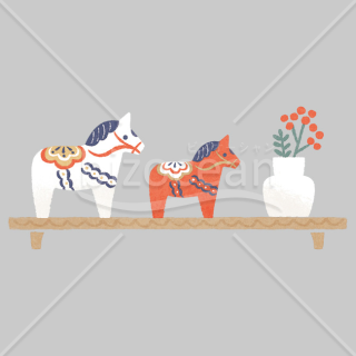 【2026年】「イラスト」棚に飾られた幸せを運ぶダーラナホース