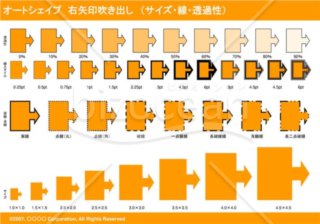 オートシェイプ　右矢印吹き出し　（サイズ・線・透過性）　（オレンジ）