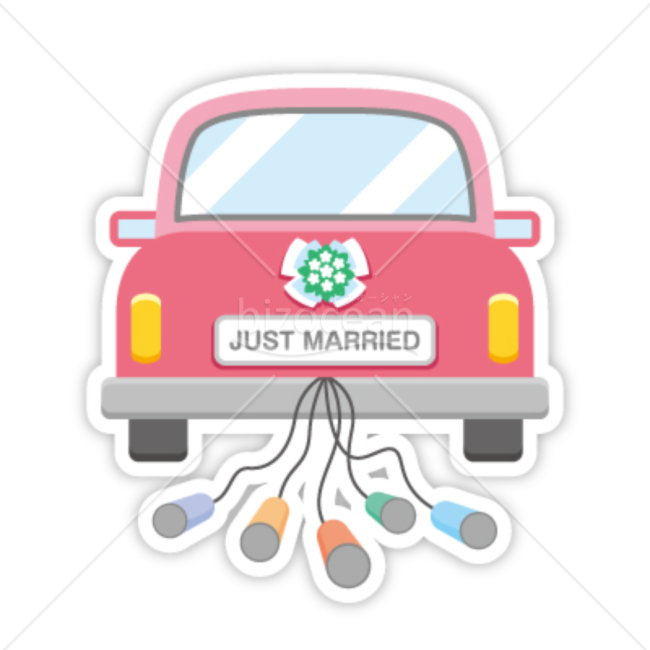 缶をつけた車の結婚式のイラスト