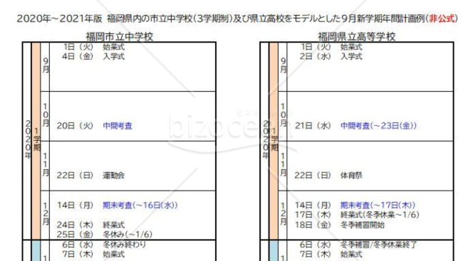 9月新学期年間計画例(非公式)