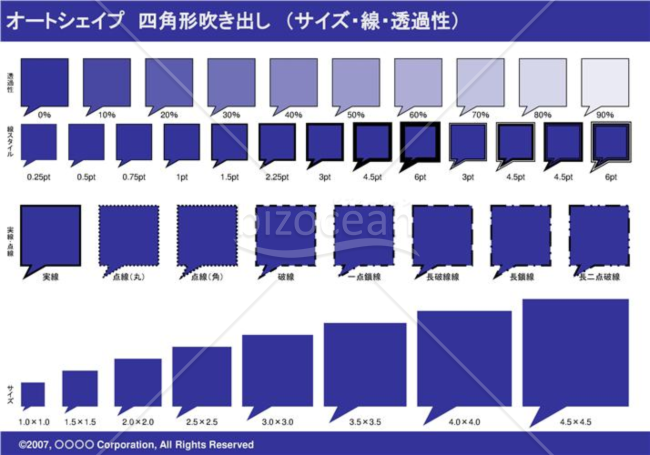 オートシェイプ　四角形吹き出し　（サイズ・線・透過性）(ネイビー)
