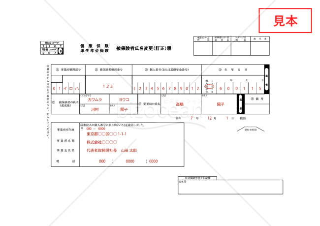 【様式改定対応】健康保険・厚生年金保険 被保険者氏名変更（訂正）届【見本付き】