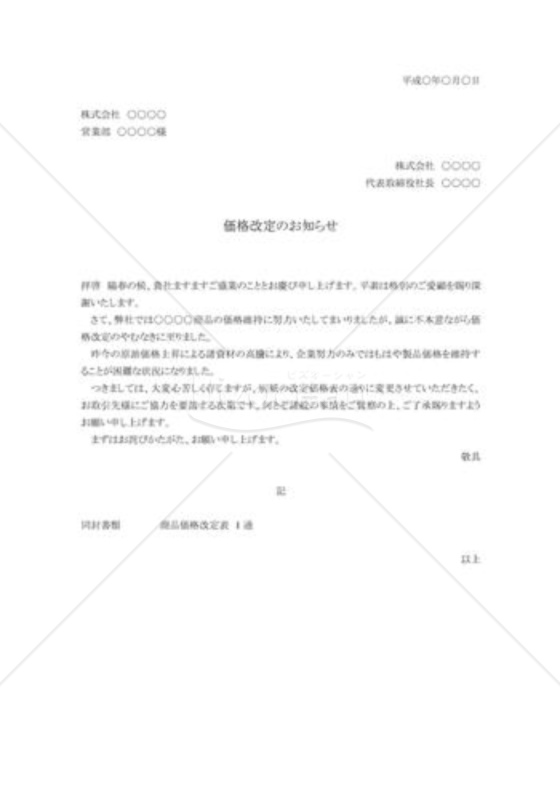 商品の価格変更通知状
