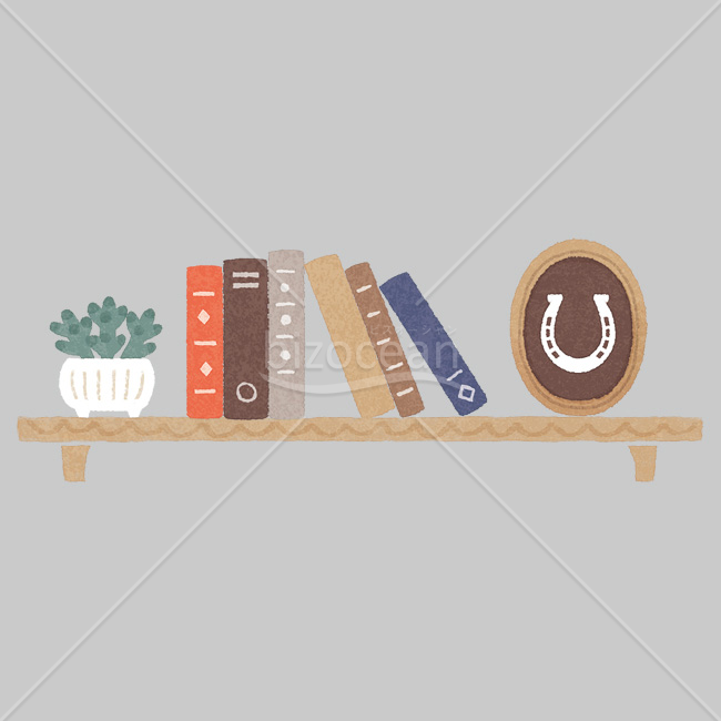 【2026年】「イラスト」本棚に飾られた幸運の蹄鉄