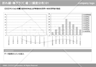 折れ線・棒グラフ［縦］（頻度分布）01（Gray）