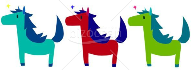 2014年　年賀状用午イラスト（三色の馬）