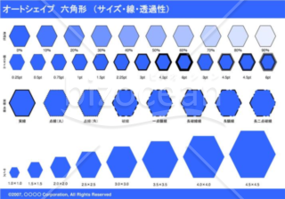 オートシェイプ　六角形　（サイズ・線・透過性）（ブルー）