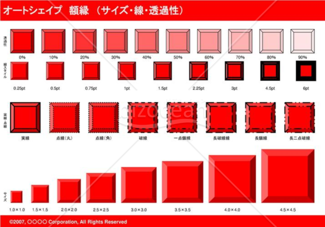オートシェイプ　額縁　（サイズ・線・透過性）（レッド）