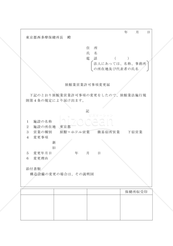 旅館業営業許可事項変更届