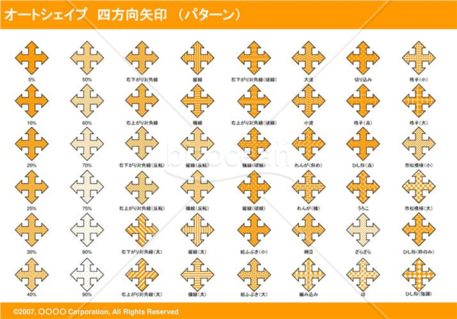 オートシェイプ　四方向矢印　（パターン）（オレンジ）